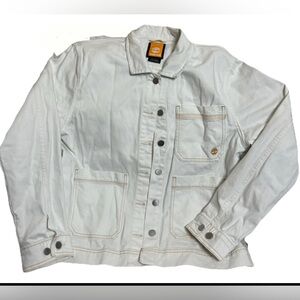 Timberland Womens Denim Jacket White XL Chore Trucker Button Front Collared